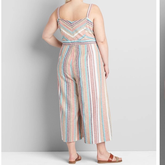Lane Bryant Striped Tie-Front Wide Leg Crop Jumpsuit Cotton Linen 18 Petite - Picture 3 of 14